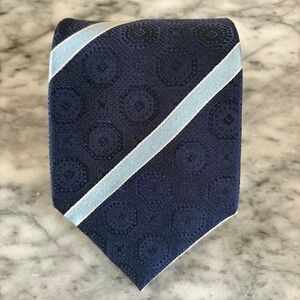 SJ Est. 1959 Men's Navy Blue Octagon Geometric Regimental Stripe Silk Blend Tie